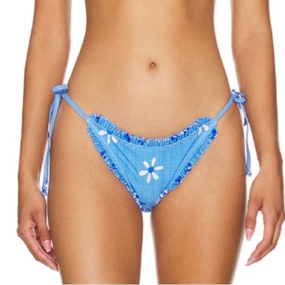 More To Come Lolita Bikini Bottom Side Ties Blue Floral Check Size XS